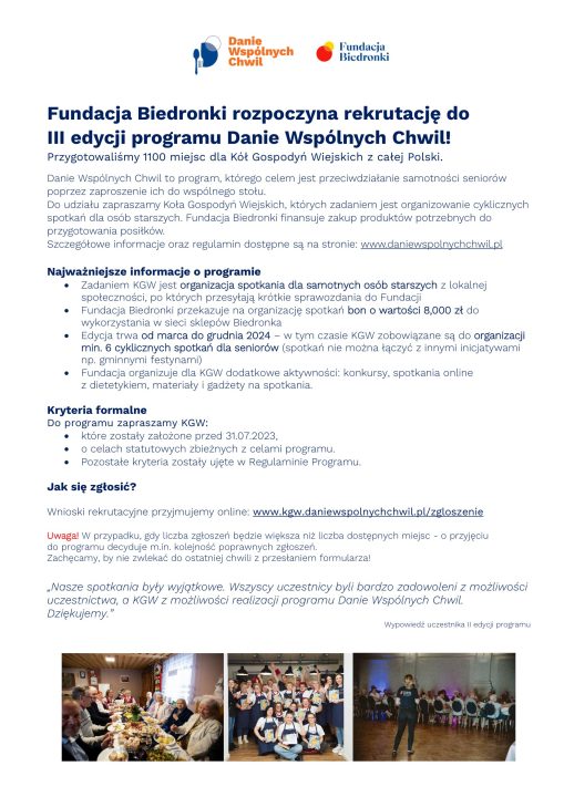 Miniaturka artykułu Danie Wspólnych Chwil – program dla Kół Gospodyń Wiejskich