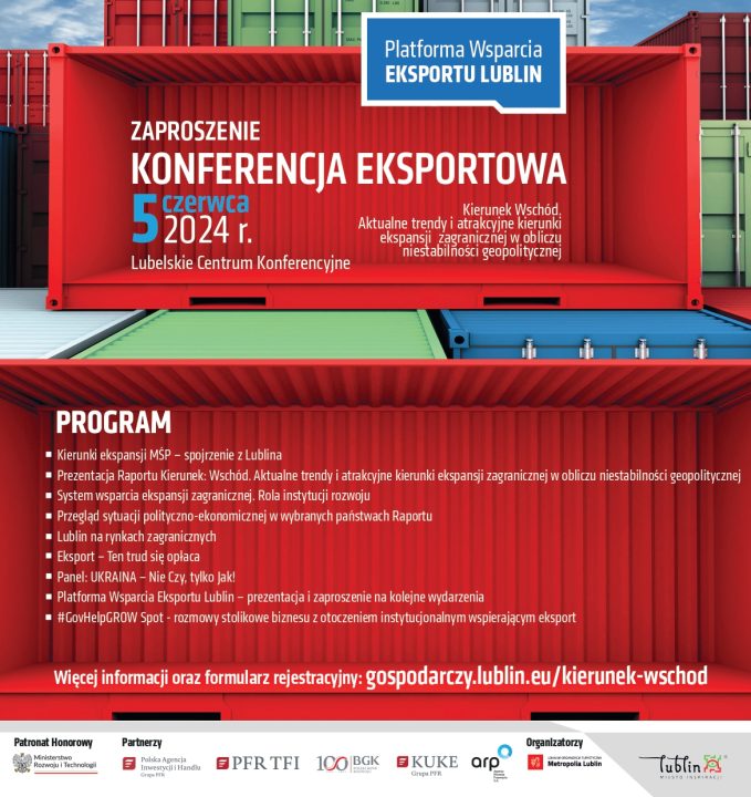 Miniaturka artykułu Konferencja Eksportowa w Lublinie – 5 czerwca 2024 r. skierowana do przedsiębiorców potencjalnie zainteresowanych ekspansją na zagraniczne rynki.